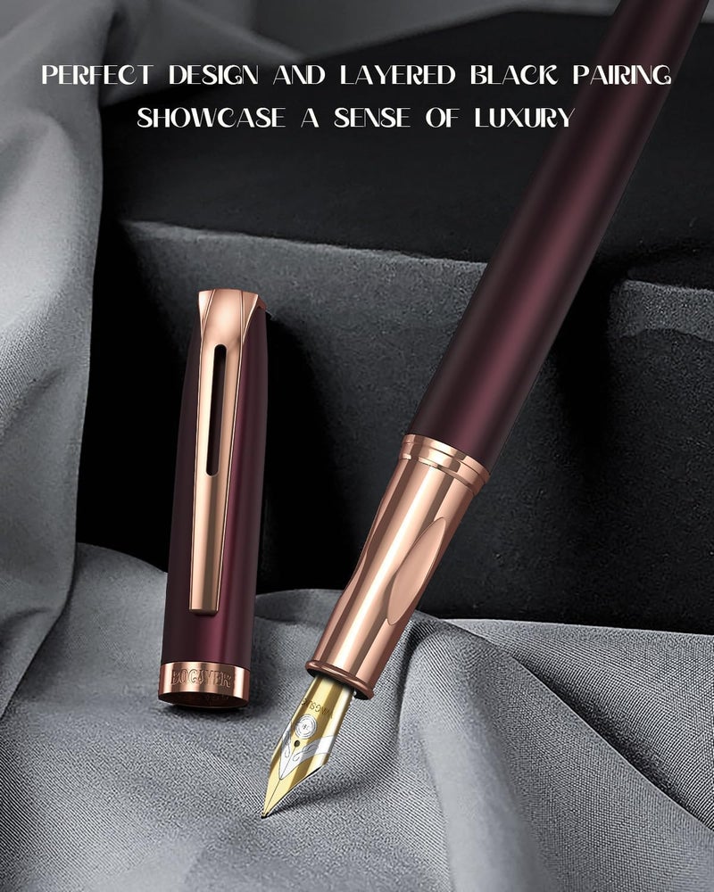 BOCIYER samurai Fountain Pen Set,Hand Polished Medium Nib,Calligraphy Nib(Bent Nib),Includes 8 Ink Cartridges,Ink Refill Converter*2 And Gift Box,Best Pen Gift Set for Men & Women(Dark red) - Image 3
